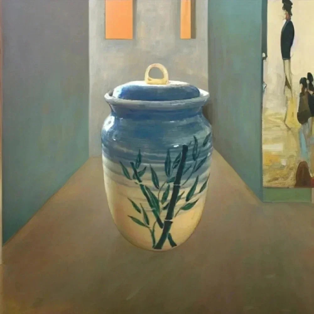 Boho Vintage Ginger Jar Blue Green